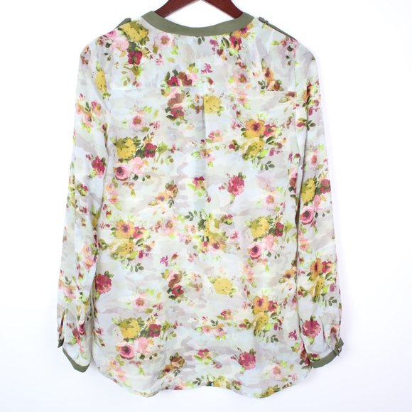 New Directions Womens Medium Floral Sheer Pocket Popover Blouse Top - Picture 5 of 6